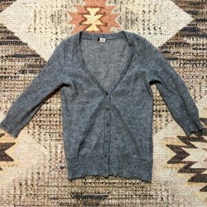 J. Crew Grey V Neck Mohair Wool Cardigan Sweater 3/4 Sleeve Button Front Knit S